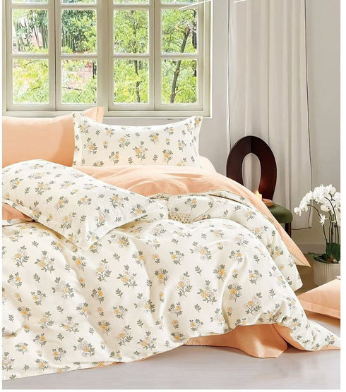 Florida Tulip 100% Pure Cotton Quality King Size Elastic Fitted Bedsheet with Coordinated Pillow Covers